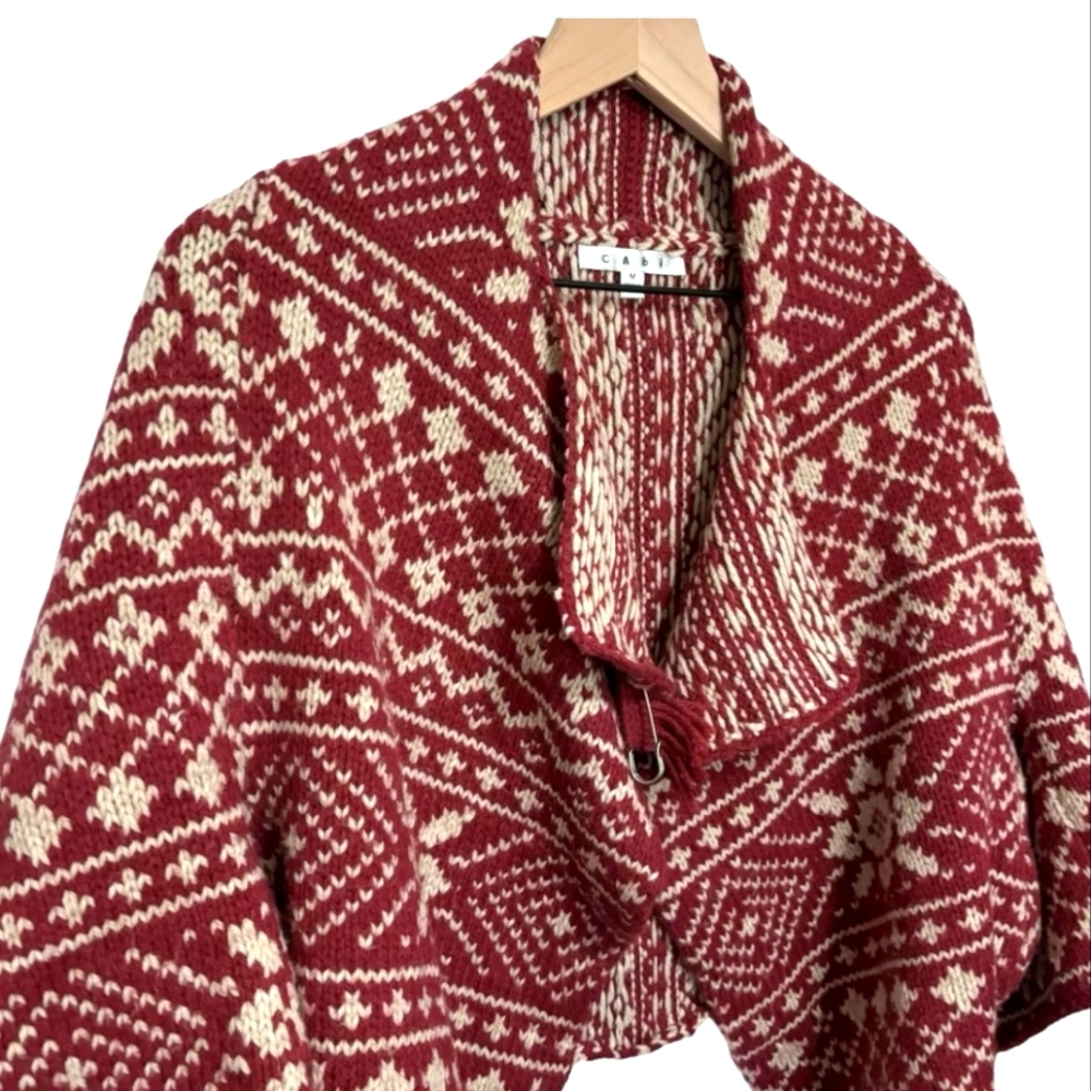 CAbi Red and Cream Knit Poncho
